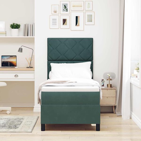 vidaXL LED Box Spring Voodi peaga Tume rohelise 80 x 200 cm kangas