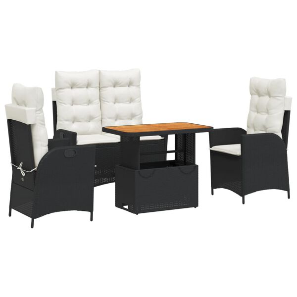 vidaXL 4-osaline aiam&ouml;&ouml;bli komplekt patjadega, must, pol&uuml;rotang