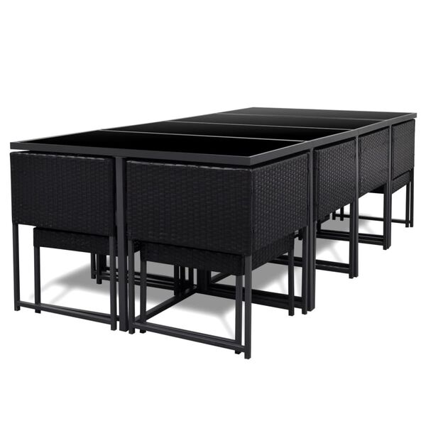 vidaXL 13-osaline aiam&ouml;&ouml;blikomplekt patjadega, pol&uuml;rotang, must