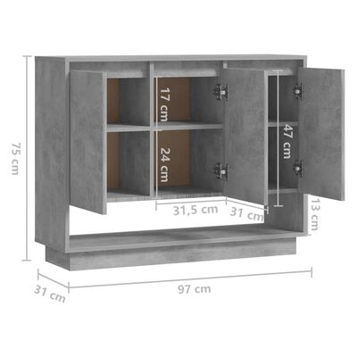 vidaXL puhvetkapp, betoonhall, 97x31x75 cm, puitlaastplaat