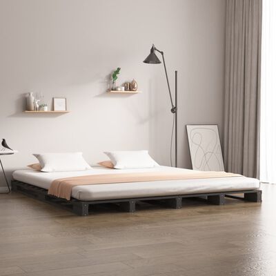vidaXL kaubaalustest voodi, hall, 160 x 200 cm, männipuit