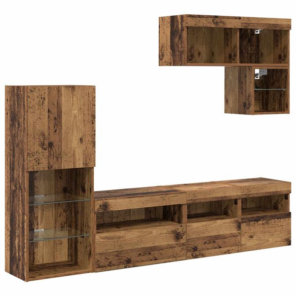 vidaXL TV Seina&uuml;ksused LED -ribatuledega 6 pcs Vana puit Tehispuit