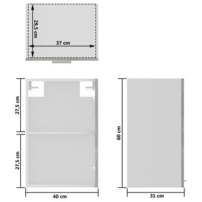 vidaXL köögikapp, betoonhall, 40 x 31 x 60 cm, puitlaastplaat