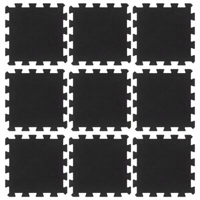 vidaXL kummist põrandamatid 9 tk, must, 16 mm, 30 x 30 cm