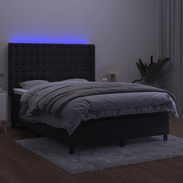 vidaXL kontinentaalvoodi madrats ja LED, must, 140x190 cm, samet