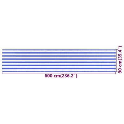 vidaXL rõdusirm, sinine ja valge, 90 x 600 cm, HDPE