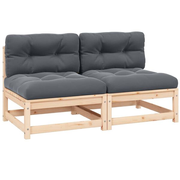 vidaXL aia keskmised diivanid patjadega, 2 tk, männipuit