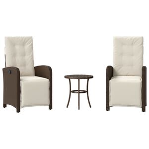 vidaXL 3-osaline aia bistrookomplekt patjadega, pruun, pol&uuml;rotang