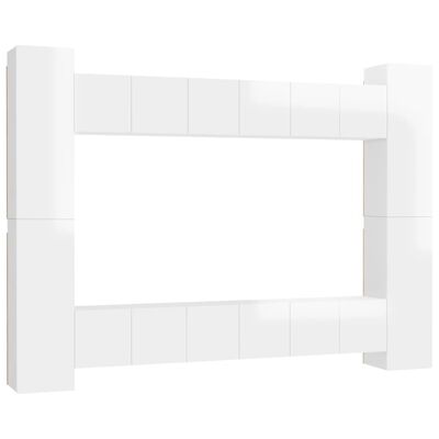 vidaXL 10-osaline telerikappide komplekt, kõrgläikega valge, puitlaastplaat
