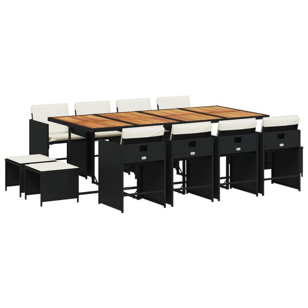 vidaXL 13-osaline aia s&ouml;&ouml;gim&ouml;&ouml;bli komplekt patjadega, must, PE-rotang