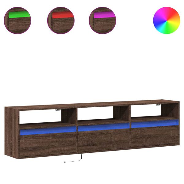 vidaXL teleri seinakapp LED-tuledega, pruun tamm, 180x31x45 cm