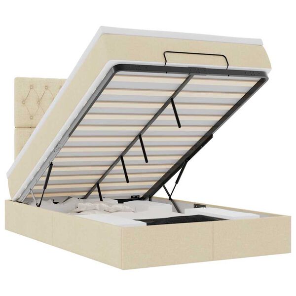 vidaXL Ottomani voodiraam madratsiga, kreemjas, 120x200 cm, kangas