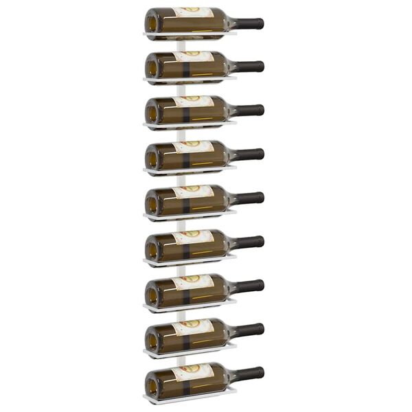 vidaXL seinale kinnitatav veiniriiul 9 pudelile 2 tk, valge, raud