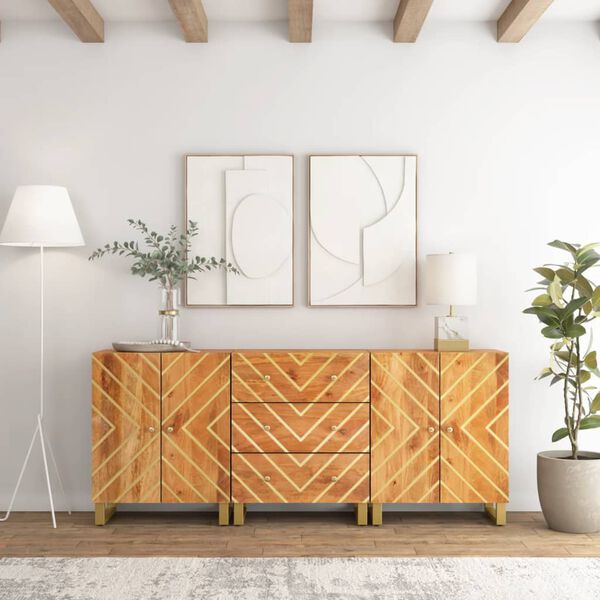 vidaXL puhvetkapid 3 tk, pruun ja must, 60 x 33,5 x 75 cm, mangopuit