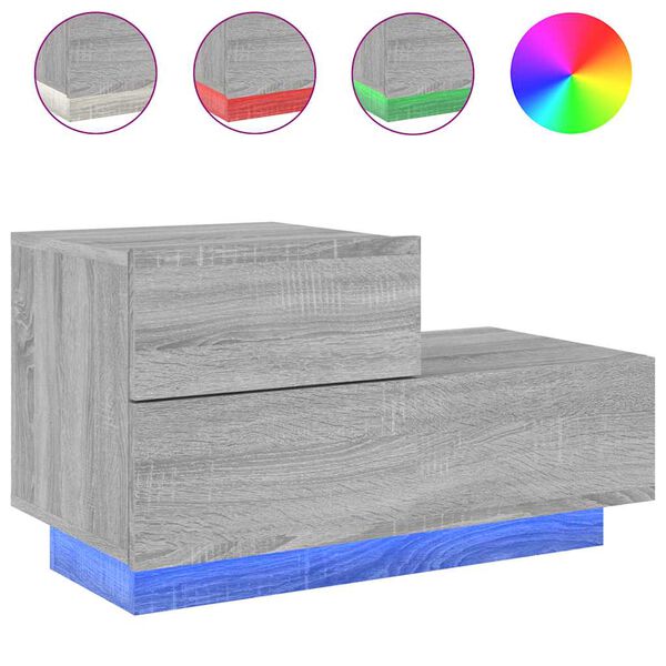 vidaXL öökapp LED-tuledega, hall Sonoma tamm, 70 x 36 x 40,5 cm