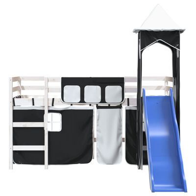 vidaXL laste kõrge voodi torniga, valge/must, 80 x 200 cm, männipuit