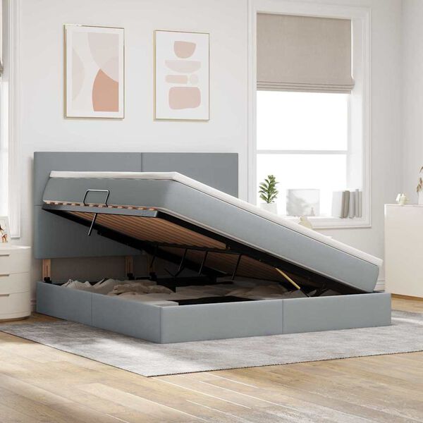 vidaXL LED-valgusega hoiuvoodi LEDiga Helehall 160 x 200 cm Pol&uuml;ester