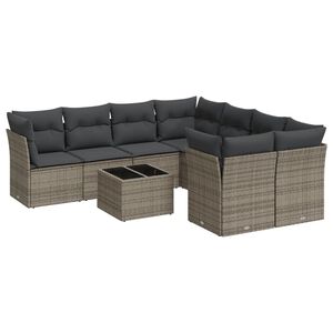 vidaXL 9-osaline aiadiivani komplekt patjadega, hall, pol&uuml;rotang