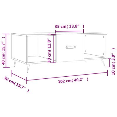 vidaXL kohvilaud, valge, 102 x 50 x 40 cm, tehispuit