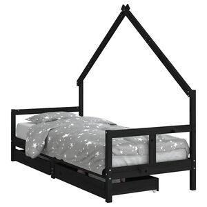 vidaXL lastevoodi raam sahtlitega, must, 80 x 200 cm, m&auml;nnipuit