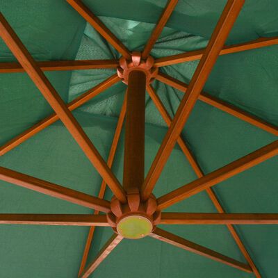 vidaXL rippuv päikesevari 300 x 300 cm puidust postiga, roheline