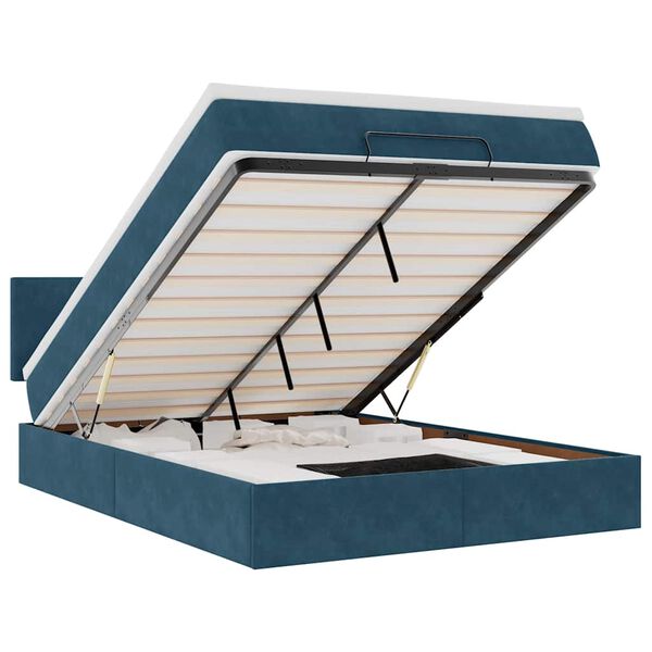 vidaXL ottomani voodi madratsiga ja LED, tumesinine, 140x190cm, samet