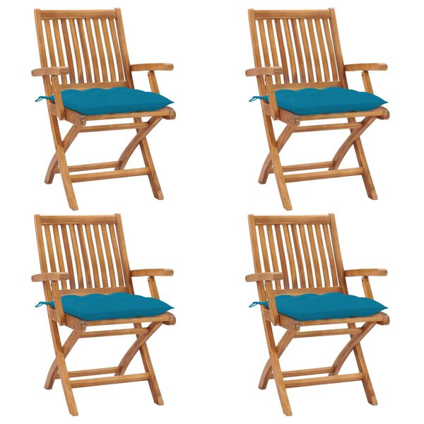 vidaXL kokkupandavad aiatoolid patjadega, 4 tk, tiikpuu