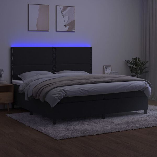 vidaXL kontinentaalvoodi madrats ja LED, must, 200x200 cm, samet