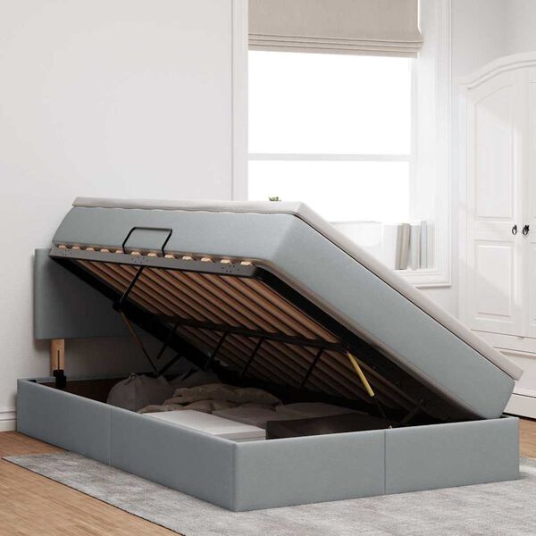 vidaXL LED-valgusega hoiuvoodi madratsiga Helehall 120 x 190 cm kangas