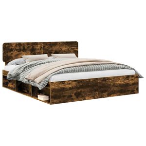 vidaXL Voodi raam peaga Suitsetatud tamm 180 x 200 cm Tahke m&auml;nd