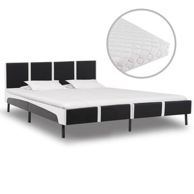 vidaXL voodi madratsiga, must ja valge, kunstnahk 160 x 200 cm