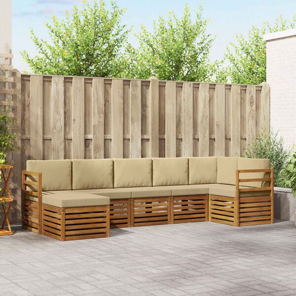 vidaXL Nurgadiivanikomplekt 7 pcs Looduslik ja beež Tugev akatsiapuu