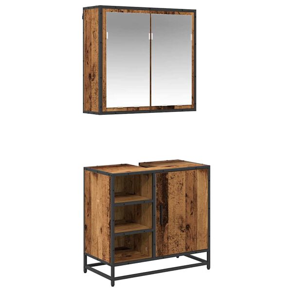 vidaXL Vannitoa m&ouml;&ouml;bleset riiuliga uksega 2 pcs Vana puit Tehispuit