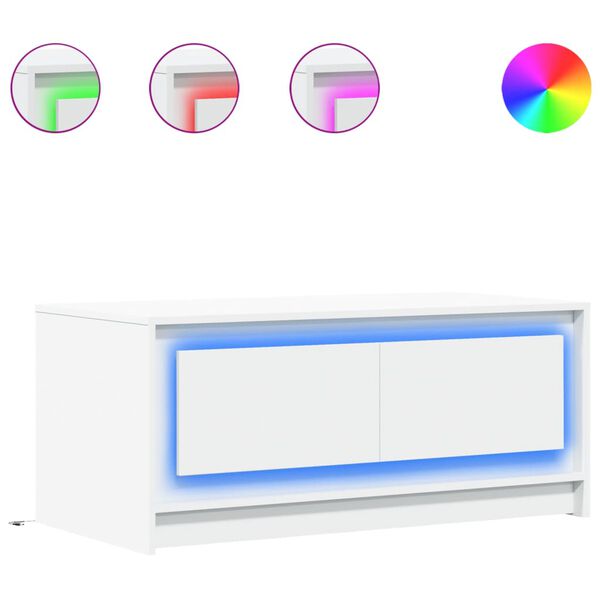 vidaXL kohvilaud LED-tuledega, valge, tehispuit