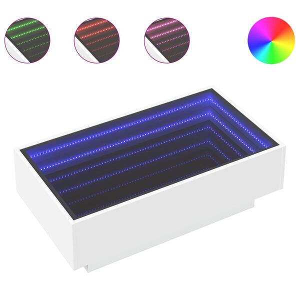 vidaXL kohvilaud LEDiga, valge, 90x50x30 cm, tehispuit