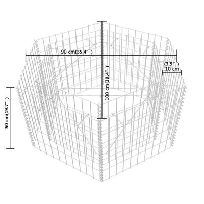 vidaXL kuusnurkne gabioon-taimelava, teras 100 x 90 x 50 cm
