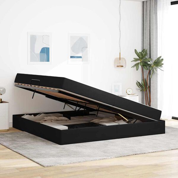 vidaXL Voodi hoiukohaga ja madratsiga Must 200 x 200 cm Samet