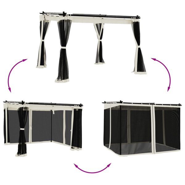 vidaXL võrkseintega paviljon, kreemjas, 3x3 m, teras