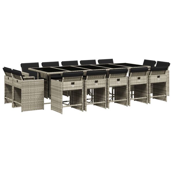 vidaXL 15-osaline aia s&ouml;&ouml;gim&ouml;&ouml;bli komplekt patjadega, hall, pol&uuml;rotang