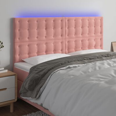 vidaXL LED-voodipeats, roosa, 200x5x118/128 cm, samet