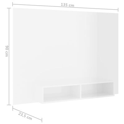 vidaXL TV-seinariiul, kõrgläikega valge 135x23,5x90 cm, puitlaastplaat