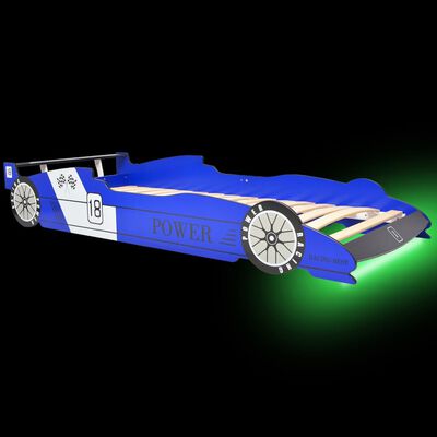 vidaXL võidusõiduauto kujuga lastevoodi 90 x 200 cm sinine