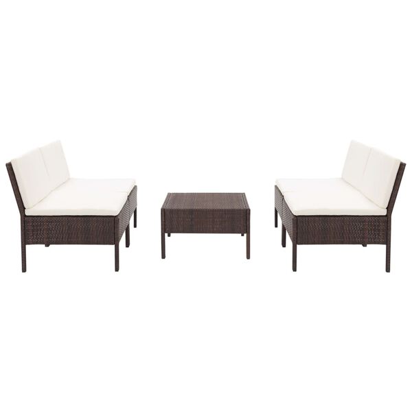 vidaXL 5-osaline aiamööblikomplekt patjadega, polürotang, pruun