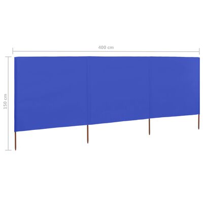 vidaXL tuulekaitse sein 3 paneelist, kangas, 400 x 120 cm, taevasinine