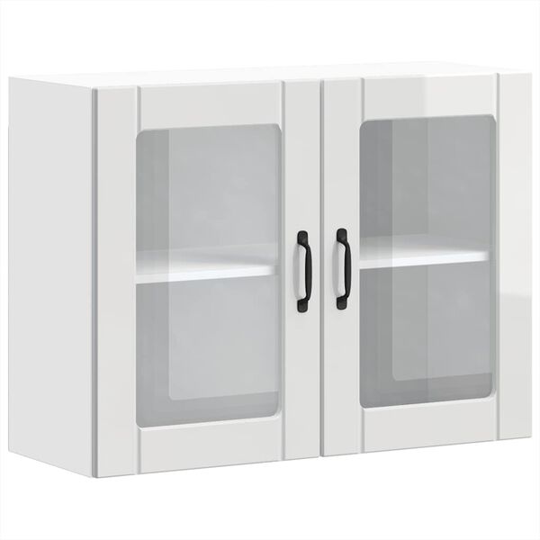 vidaXL k&ouml;&ouml;gi seinakapp klaasuksega "Lucca", k&otilde;rgl&auml;ikega valge, t&ouml;&ouml;deldud puit