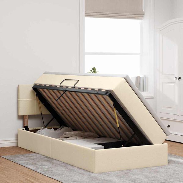 vidaXL Voodi hoiukohaga ja madratsiga Kreem 90 x 190 cm Tehispuit