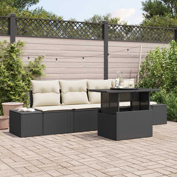 vidaXL Aia Diivanikomplekt padjaga ladustamisega 5 pcs Must ja kreem