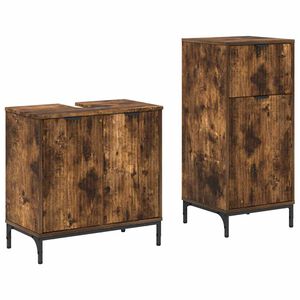 vidaXL Vannitoa m&ouml;&ouml;bleset sahtliga riiuliga 2 pcs Suitsetatud tamm