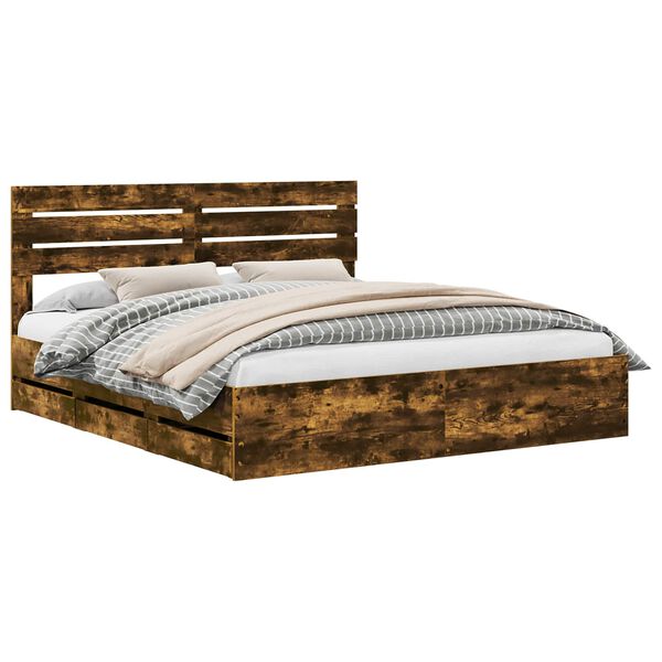 vidaXL Voodi raam sahtliga Suitsetatud tamm 200 x 200 cm Inseneripuit