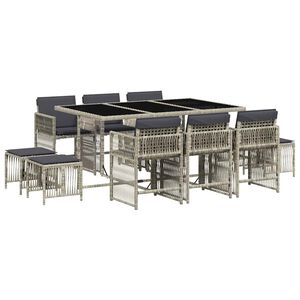 vidaXL 11-osaline aia s&ouml;&ouml;gim&ouml;&ouml;bli komplekt patjadega, hall, pol&uuml;rotang